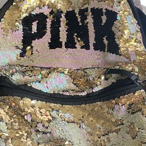 Sequin Gold Victoria’s Secret Large Backpack with PINK Logo